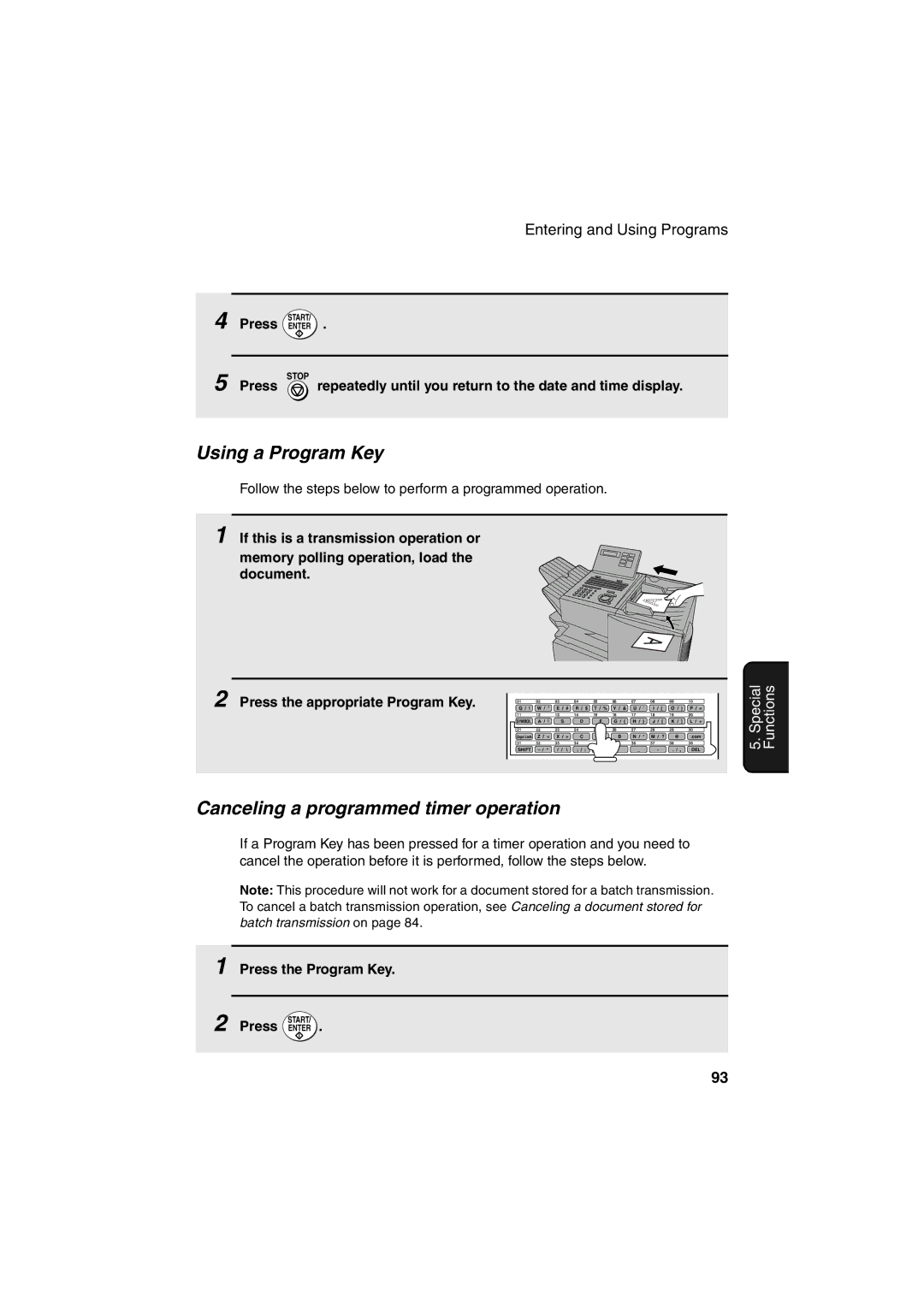 Sharp FO-4400 operation manual Using a Program Key, Canceling a programmed timer operation, Press the Program Key 