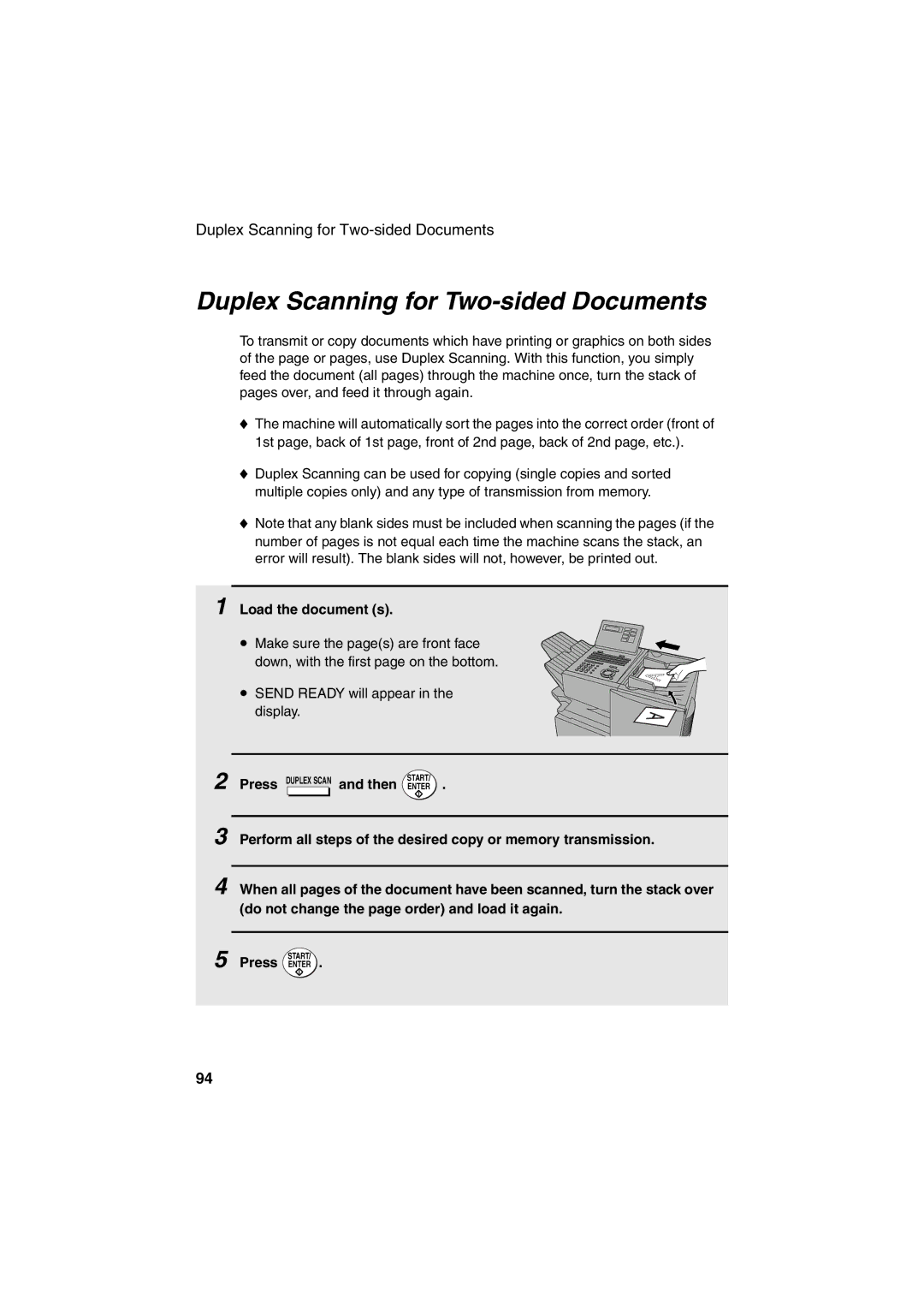 Sharp FO-4400 operation manual Duplex Scanning for Two-sided Documents, Press Then 