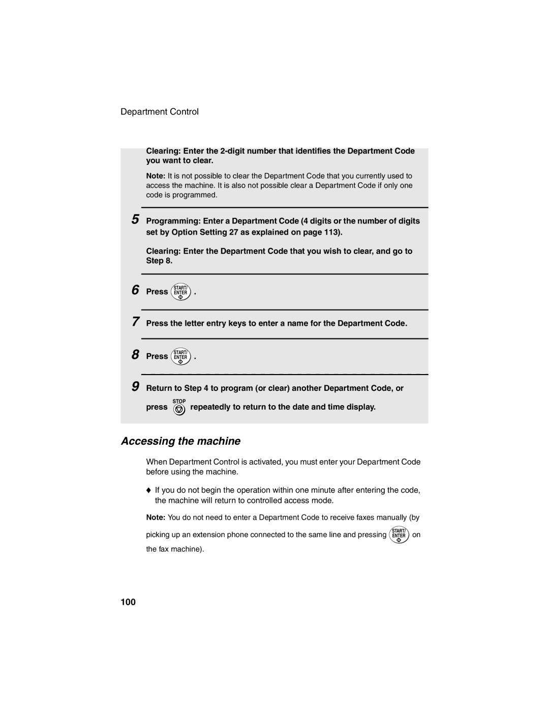 Sharp FO-4450 operation manual Accessing the machine, 100 