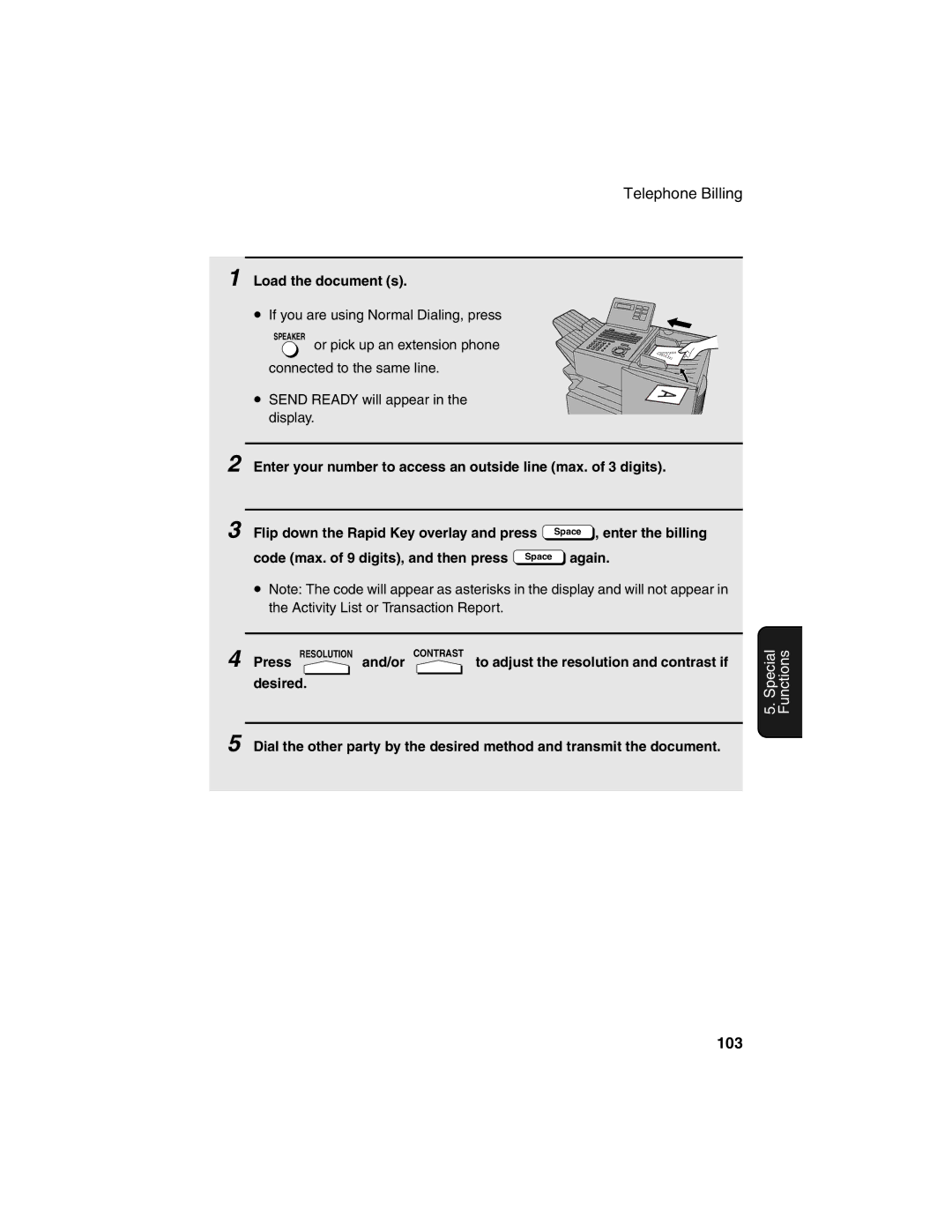 Sharp FO-4450 operation manual 103, Enter the billing 