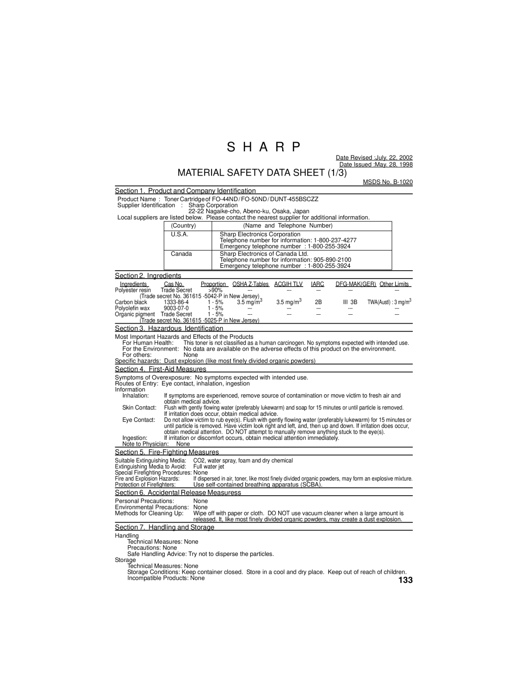 Sharp FO-4450 operation manual A R P, 133 