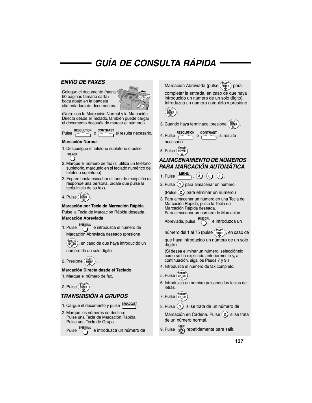 Sharp FO-4450 operation manual Guía DE Consulta Rápida, 137 