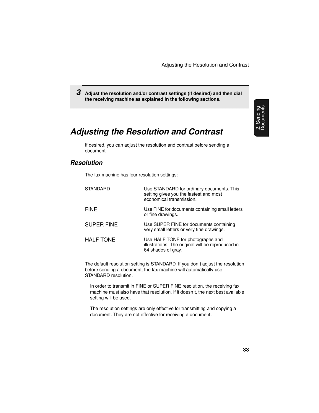 Sharp FO-4450 operation manual Adjusting the Resolution and Contrast 