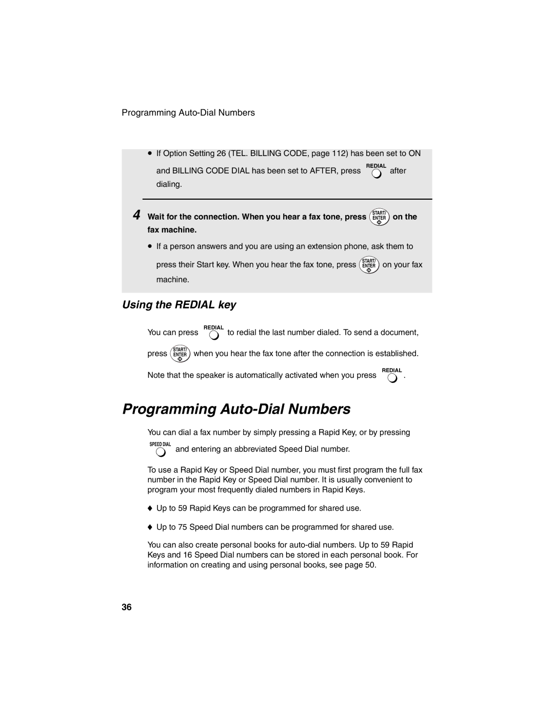 Sharp FO-4450 operation manual Programming Auto-Dial Numbers, Using the Redial key 