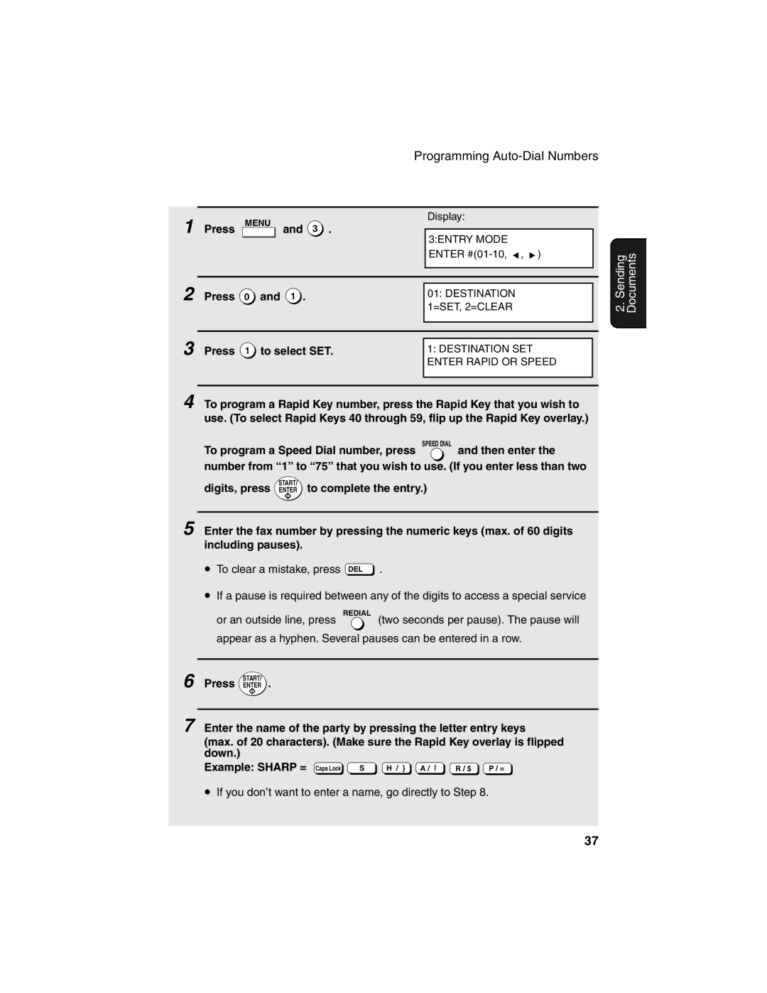 Sharp FO-4450 operation manual Press To select SET 