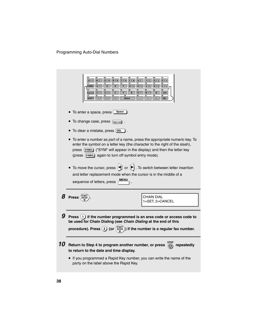 Sharp FO-4450 Return to to program another number, or press, Repeatedly, To return to the date and time display 