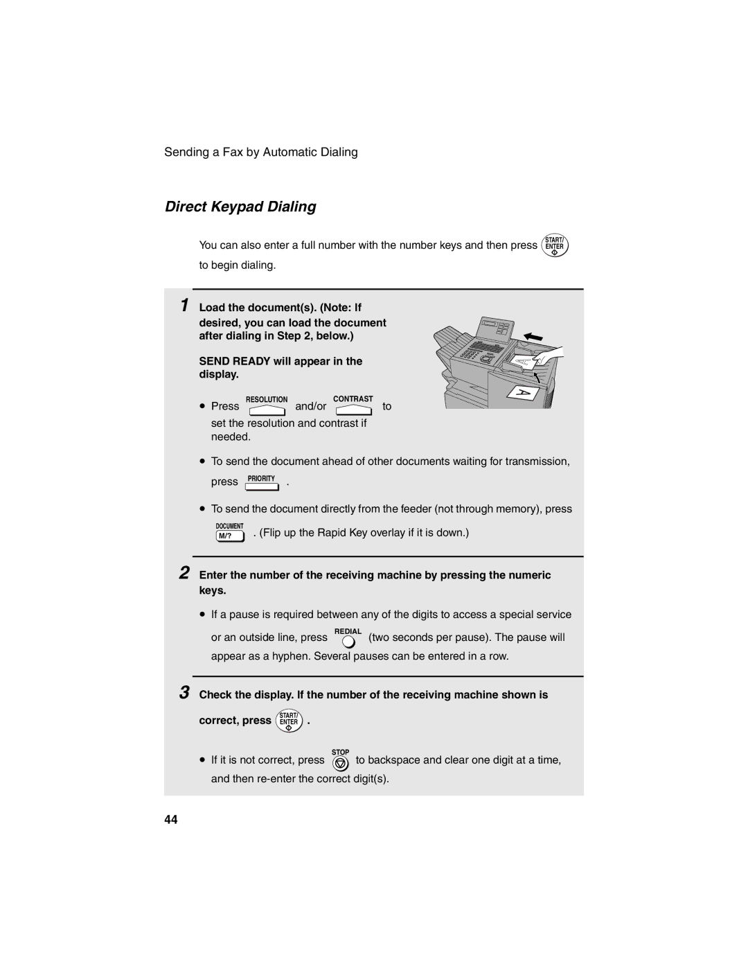 Sharp FO-4450 operation manual Direct Keypad Dialing, Correct, press Enter If it is not correct, press 