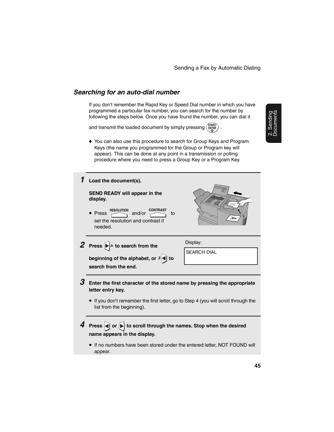 Sharp FO-4450 operation manual Searching for an auto-dial number, Press To search from 