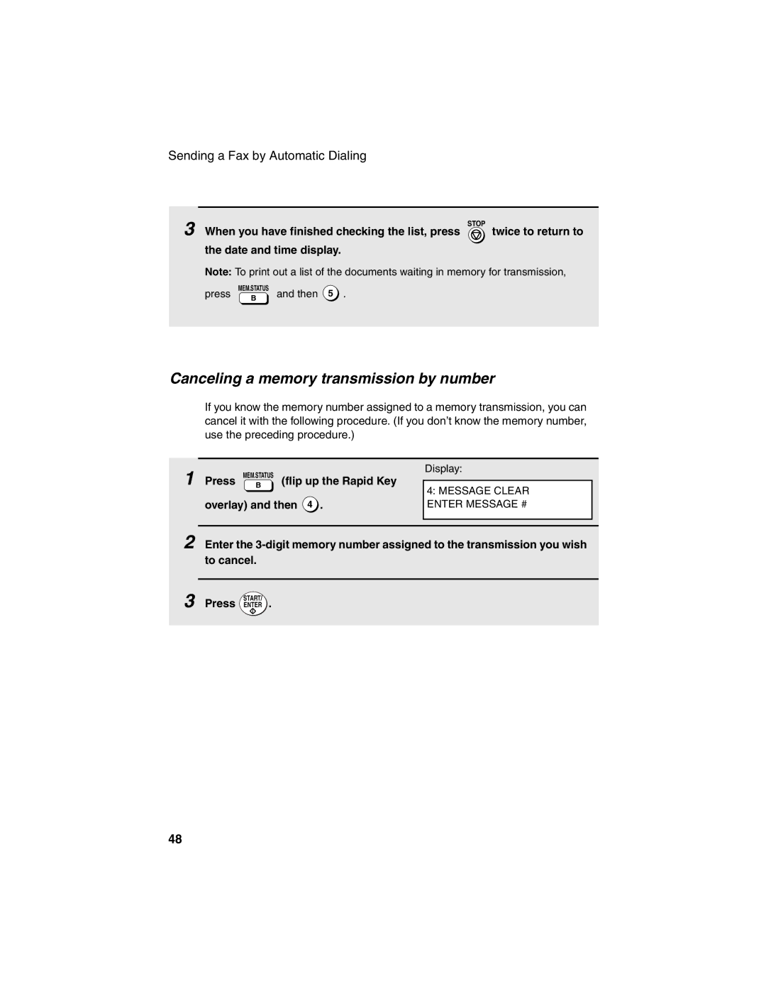 Sharp FO-4450 operation manual Canceling a memory transmission by number, Press Enter 