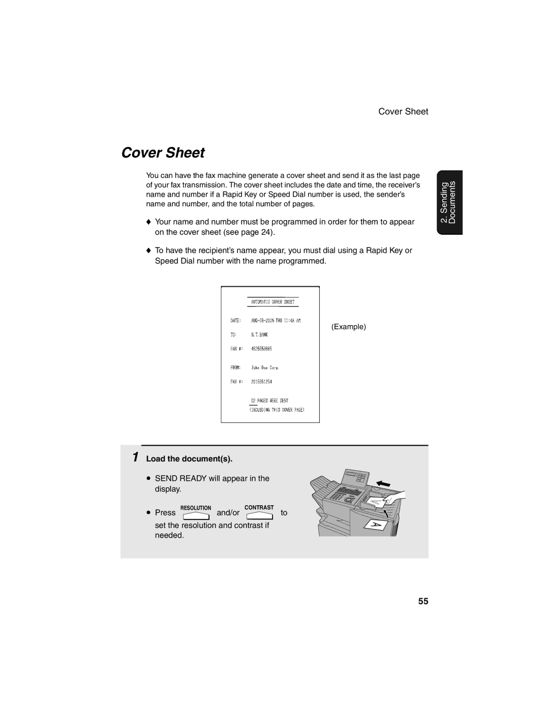 Sharp FO-4450 operation manual Cover Sheet, Load the documents 