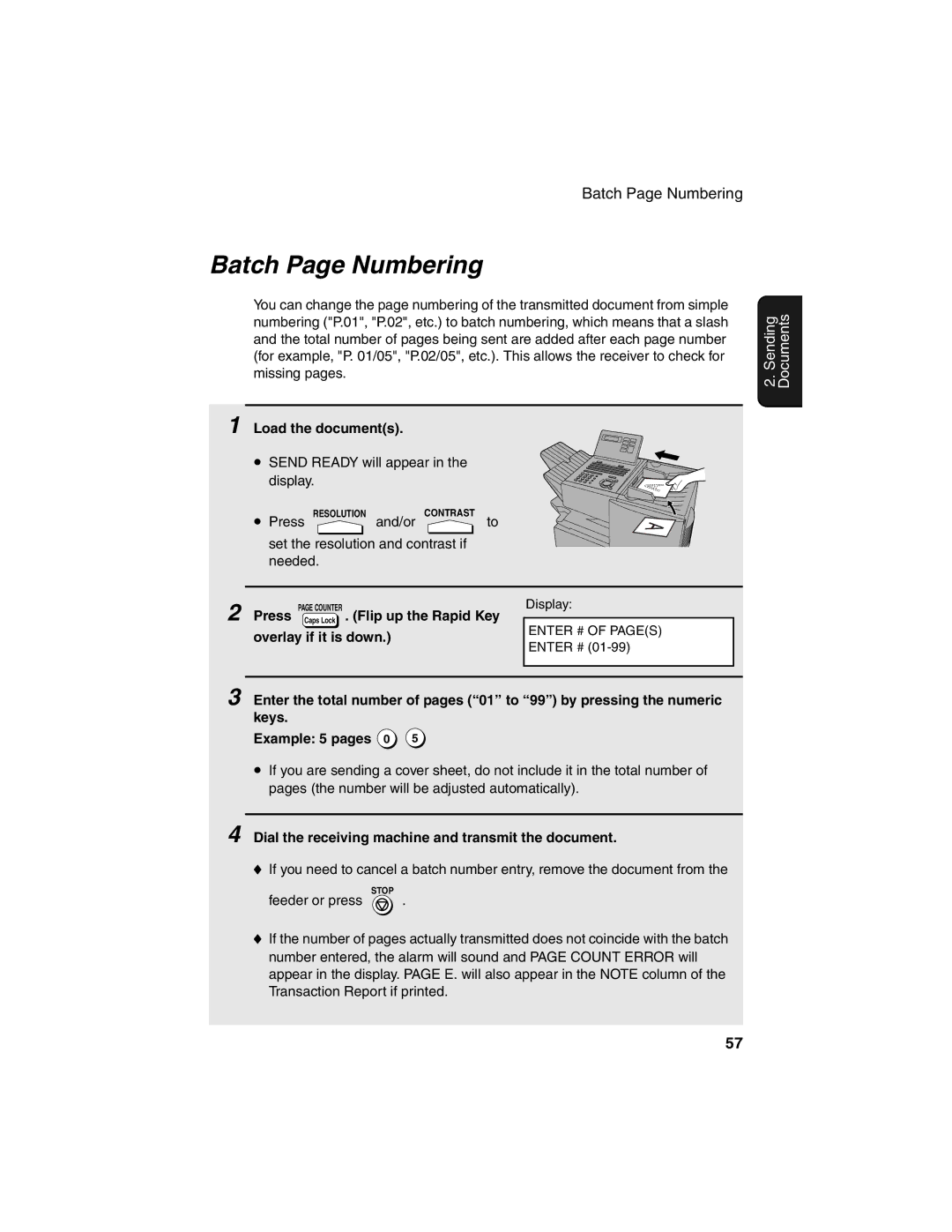 Sharp FO-4450 operation manual Batch Page Numbering, Caps Lock . Flip up the Rapid Key 