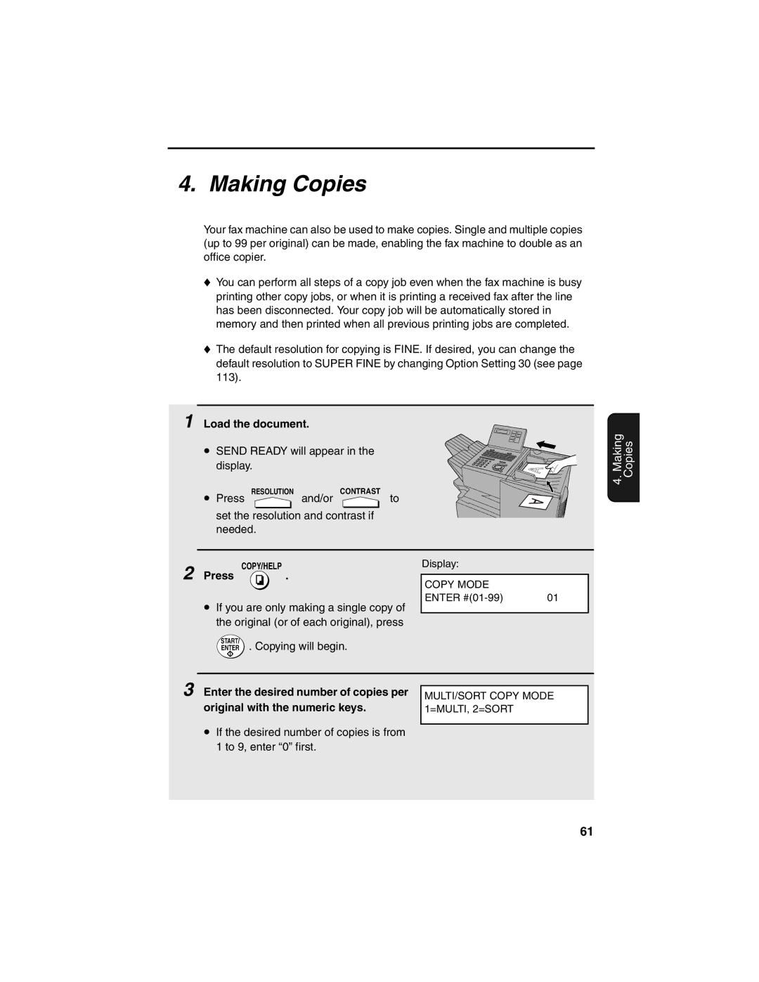 Sharp FO-4450 operation manual Making Copies, Load the document 