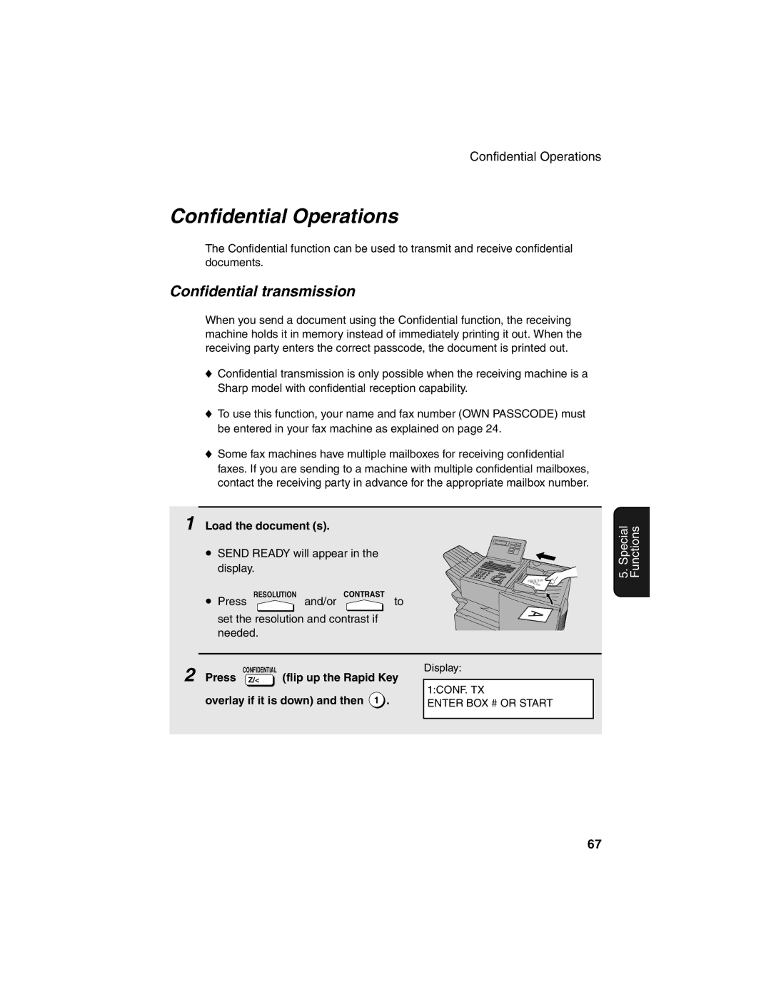 Sharp FO-4450 operation manual Confidential Operations, Confidential transmission 