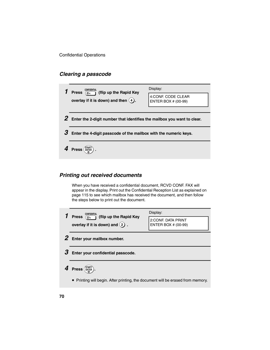 Sharp FO-4450 operation manual Clearing a passcode, Printing out received documents, Press Z 