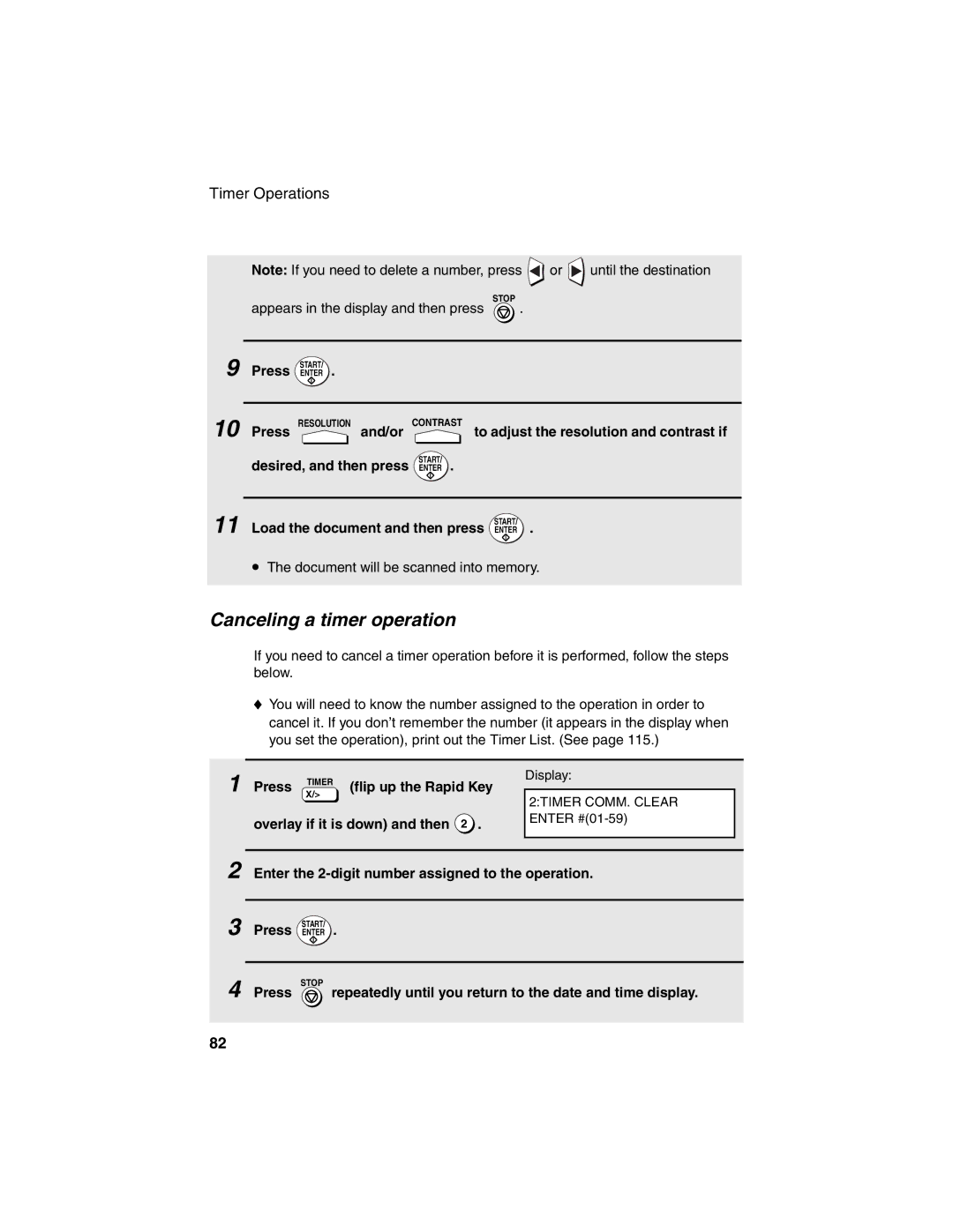 Sharp FO-4450 operation manual Canceling a timer operation, Enter the 2-digit number assigned to the operation 