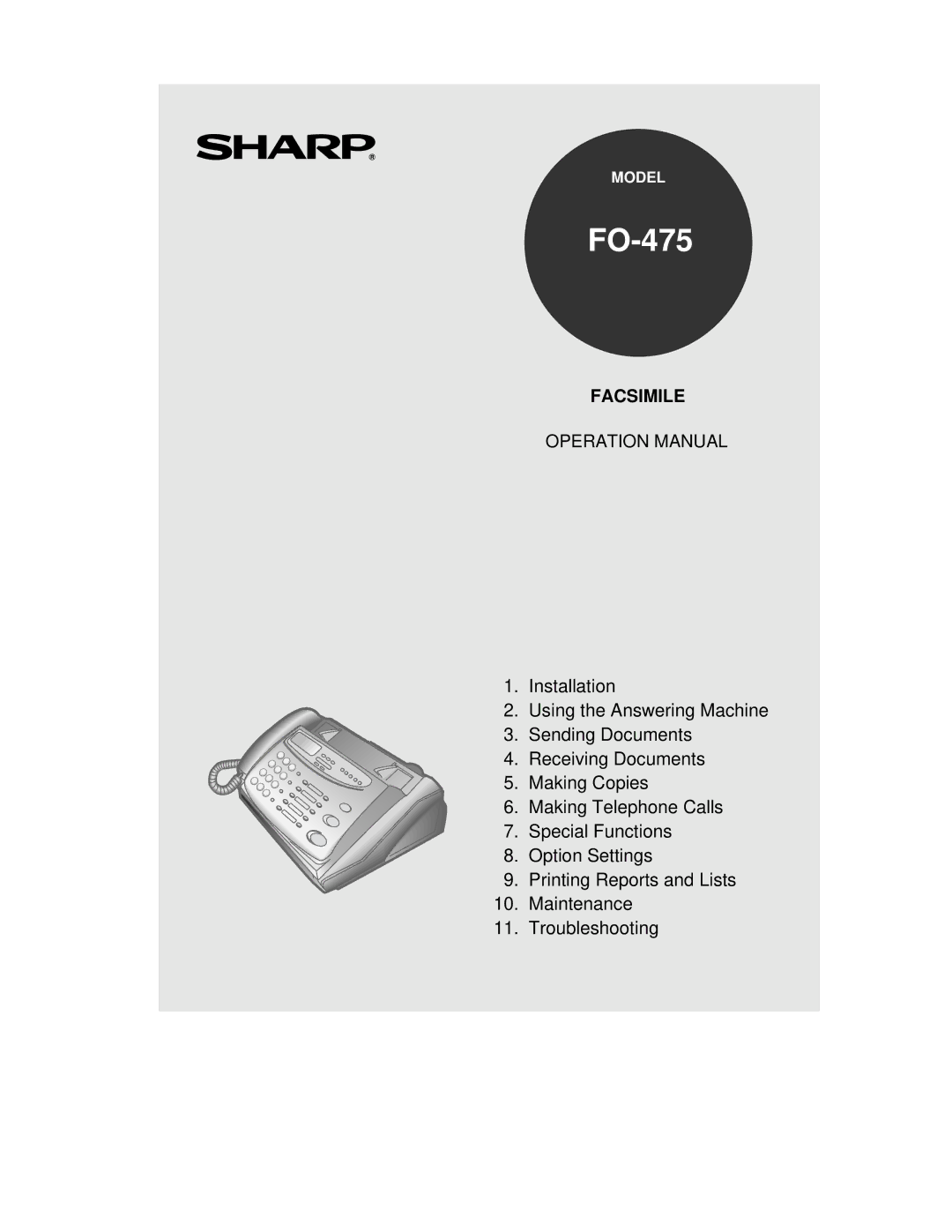 Sharp FO-475 operation manual 