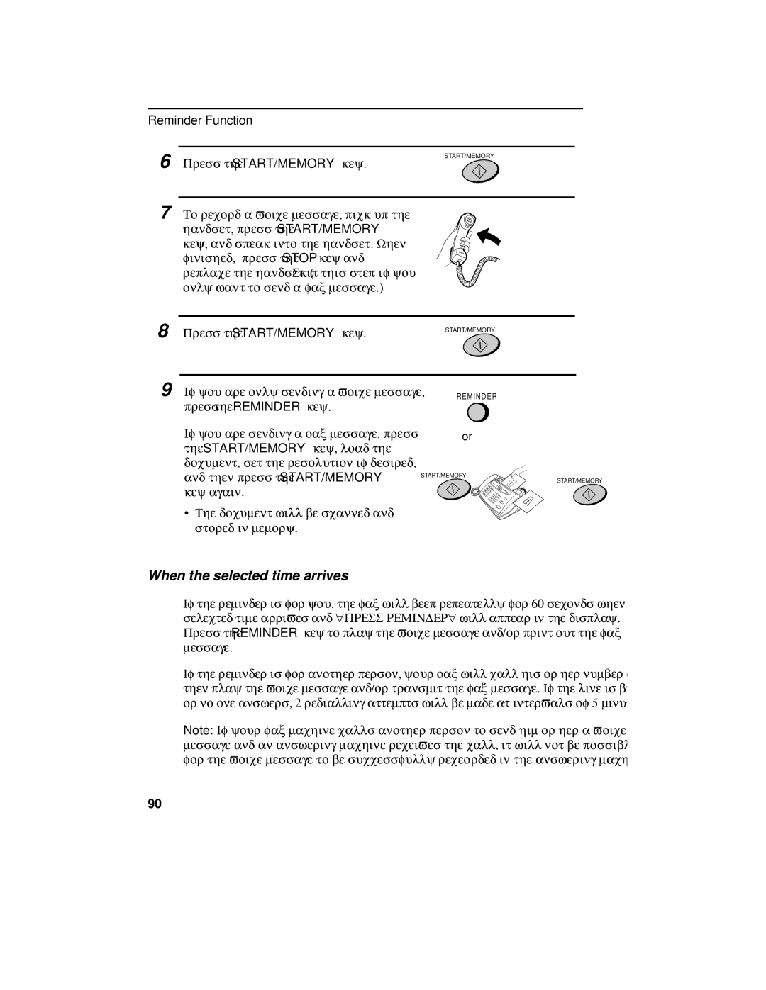 Sharp FO-475 operation manual When the selected time arrives 