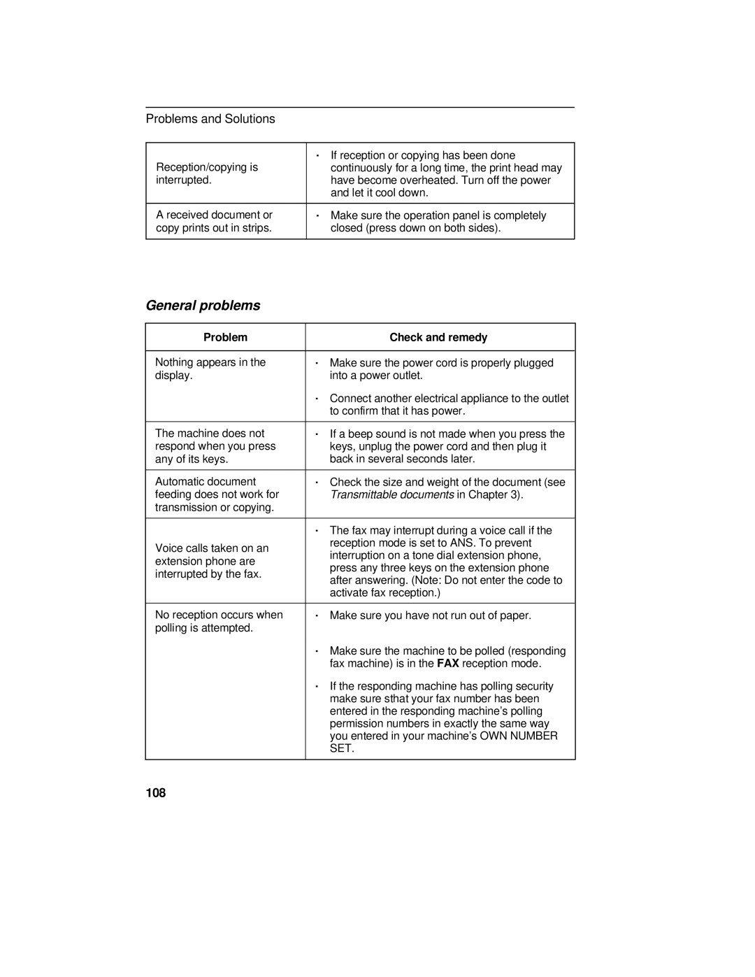 Sharp FO-475 operation manual General problems, Transmittable documents in Chapter 