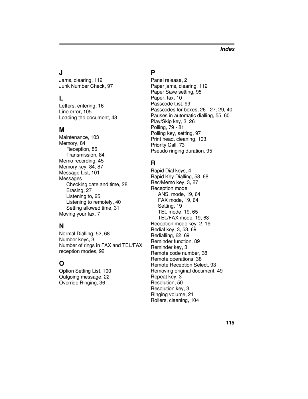 Sharp FO-475 operation manual Index 