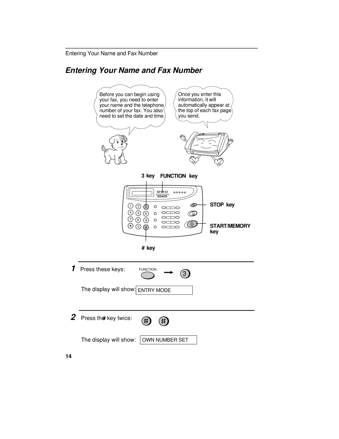 Sharp FO-475 operation manual Entering Your Name and Fax Number, Press these keys 