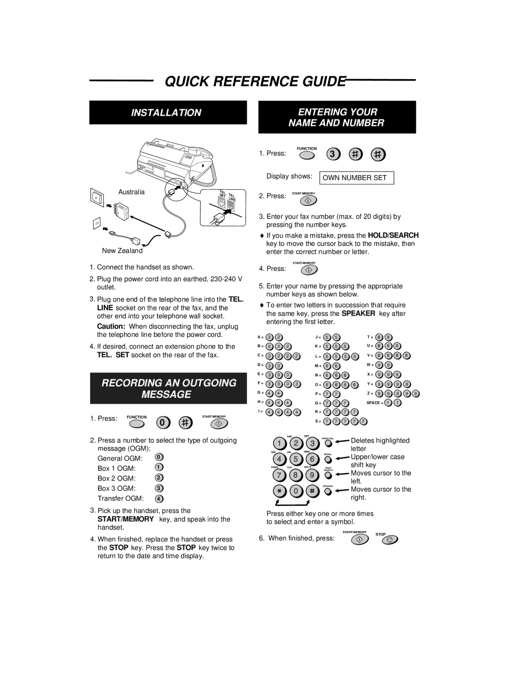 Sharp FO-475 operation manual Quick Reference Guide 