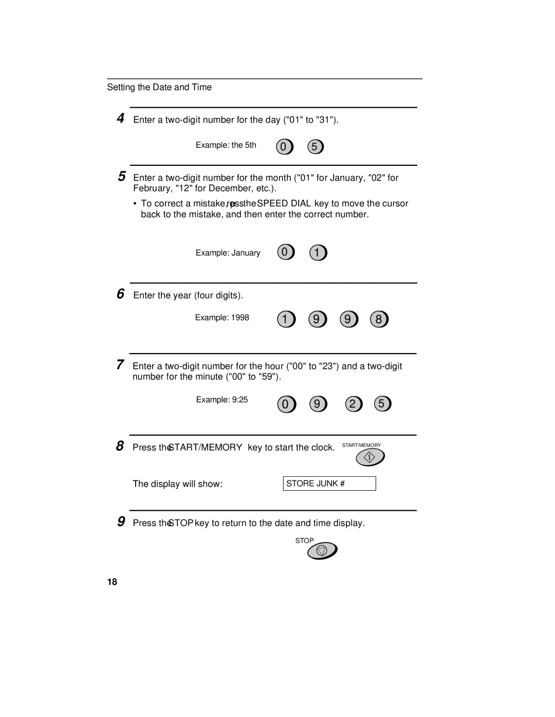 Sharp FO-475 operation manual Enter a two-digit number for the day 01 to 