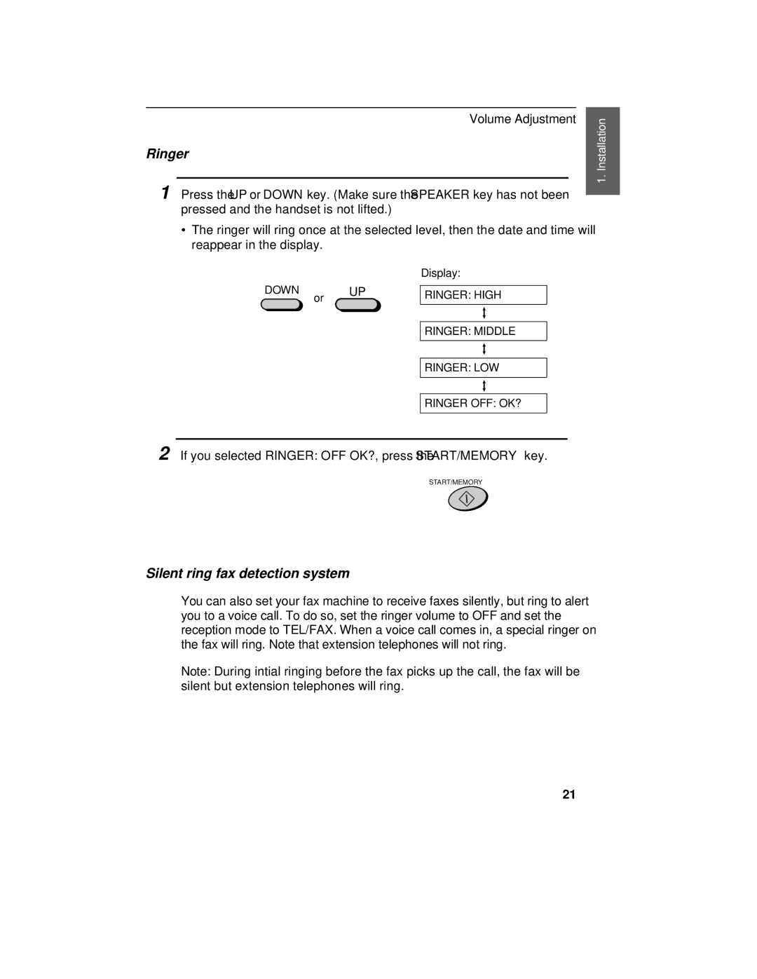 Sharp FO-475 operation manual Ringer, Silent ring fax detection system 