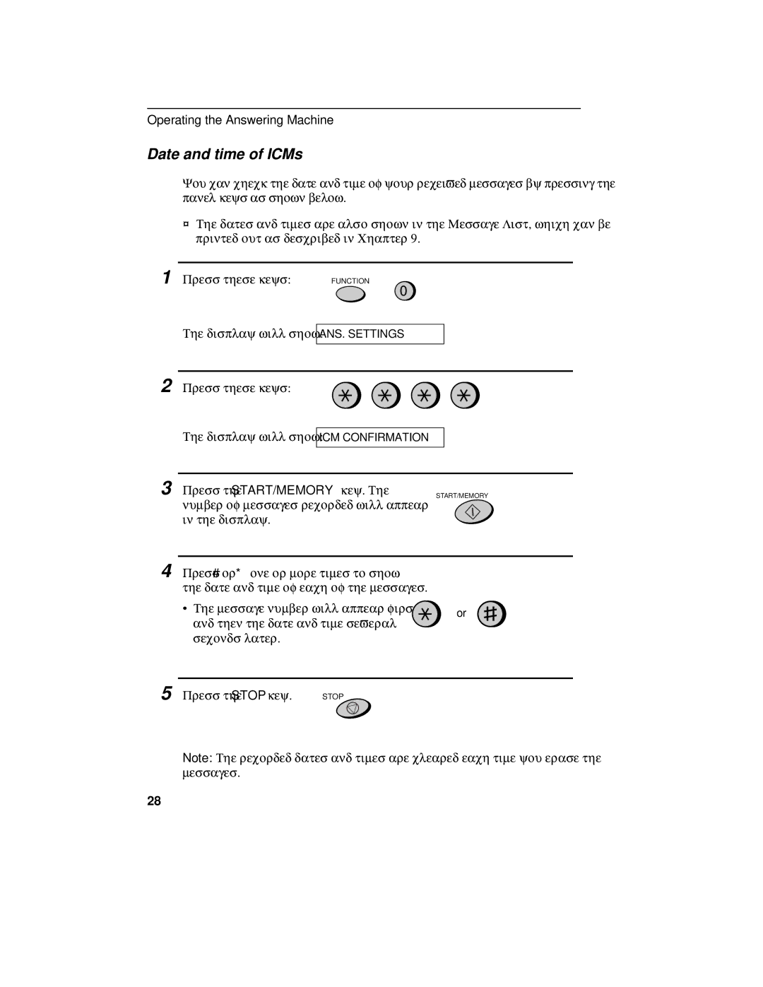 Sharp FO-475 operation manual Date and time of ICMs 