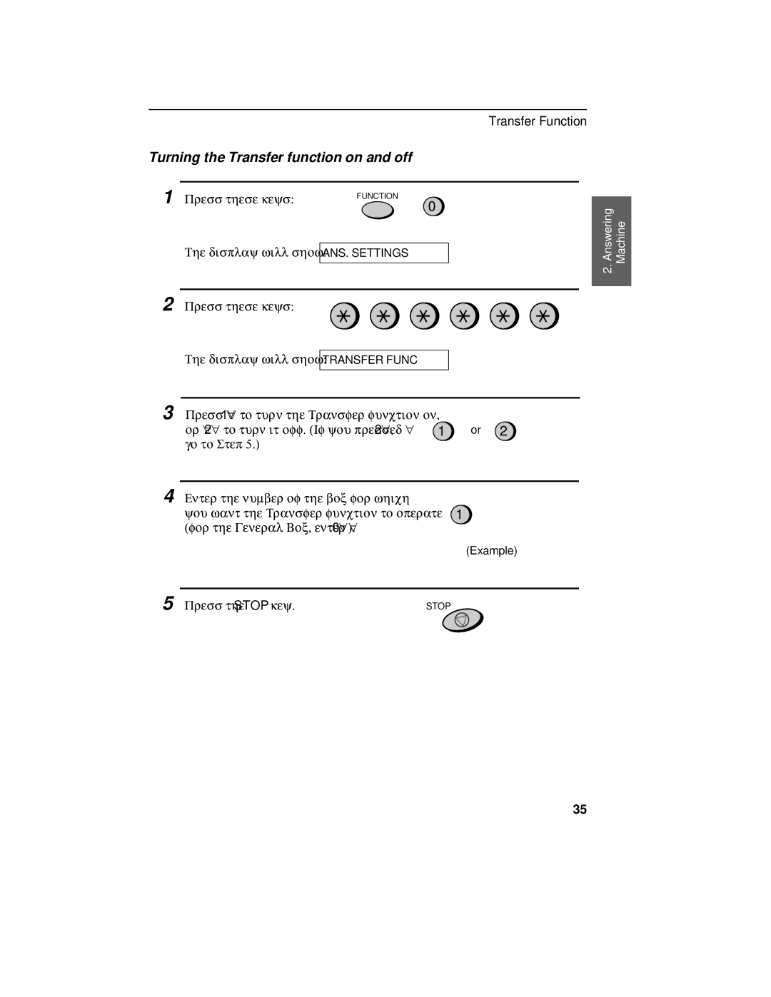 Sharp FO-475 operation manual Turning the Transfer function on and off 