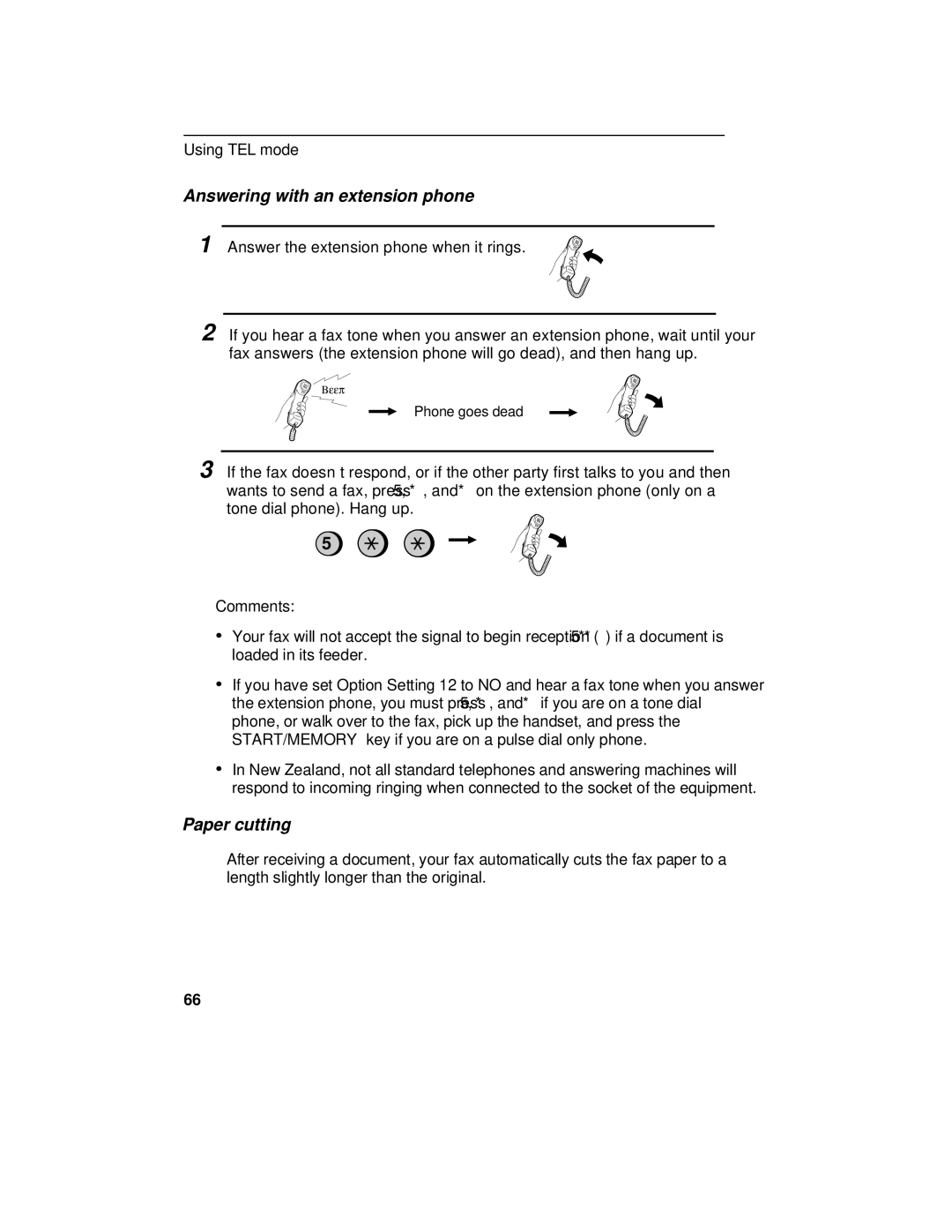 Sharp FO-475 operation manual Answering with an extension phone, Paper cutting 