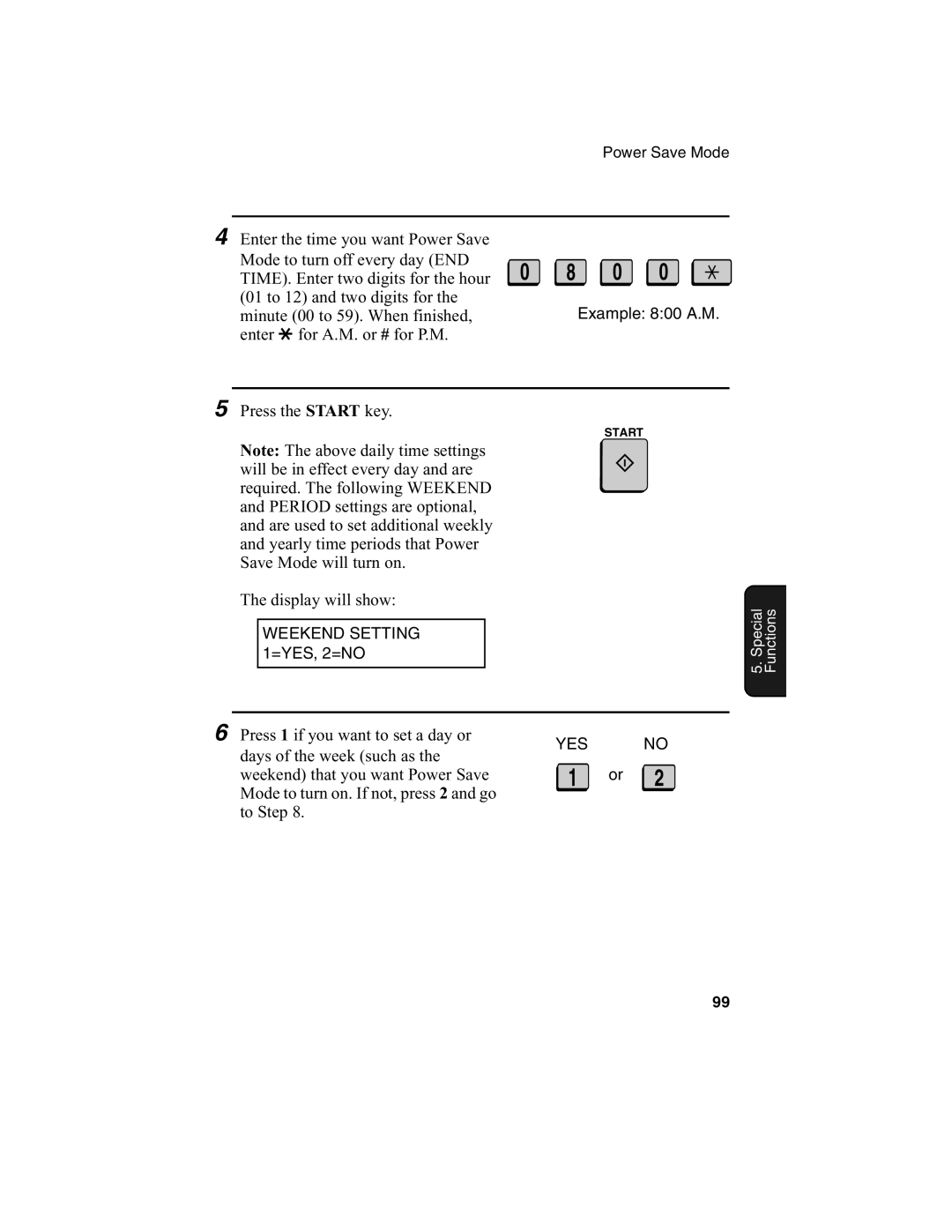 Sharp FO-4650, FO-4970 operation manual Weekend Setting 1=YES, 2=NO 