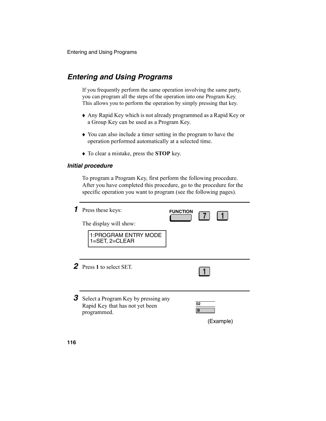 Sharp FO-4970, FO-4650 operation manual Entering and Using Programs, Initial procedure 