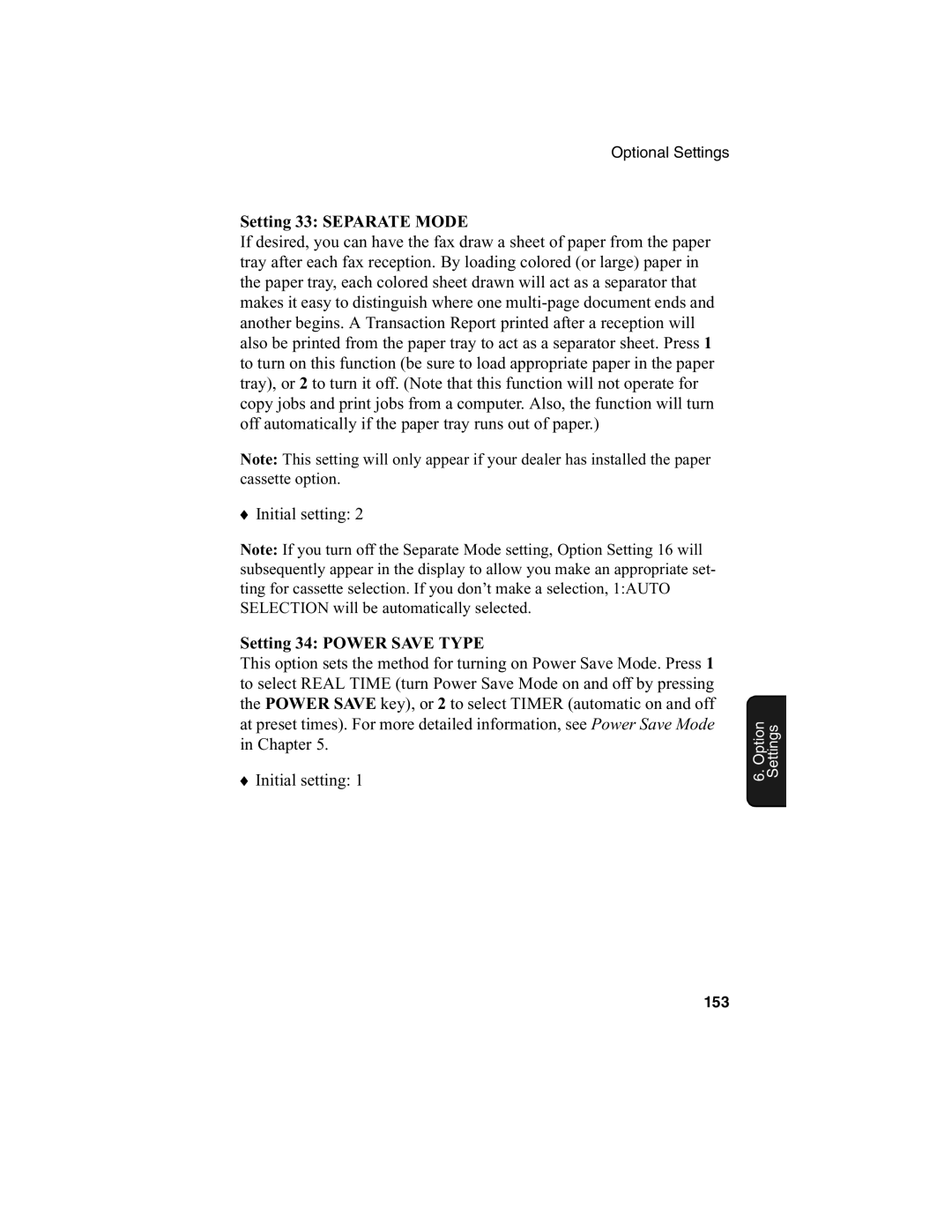 Sharp FO-4650, FO-4970 operation manual Setting 33 Separate Mode, Setting 34 Power Save Type 