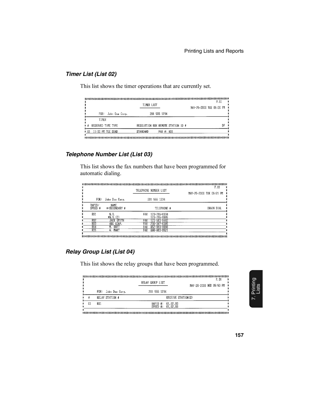 Sharp FO-4650, FO-4970 operation manual Timer List List, Telephone Number List List, Relay Group List List 