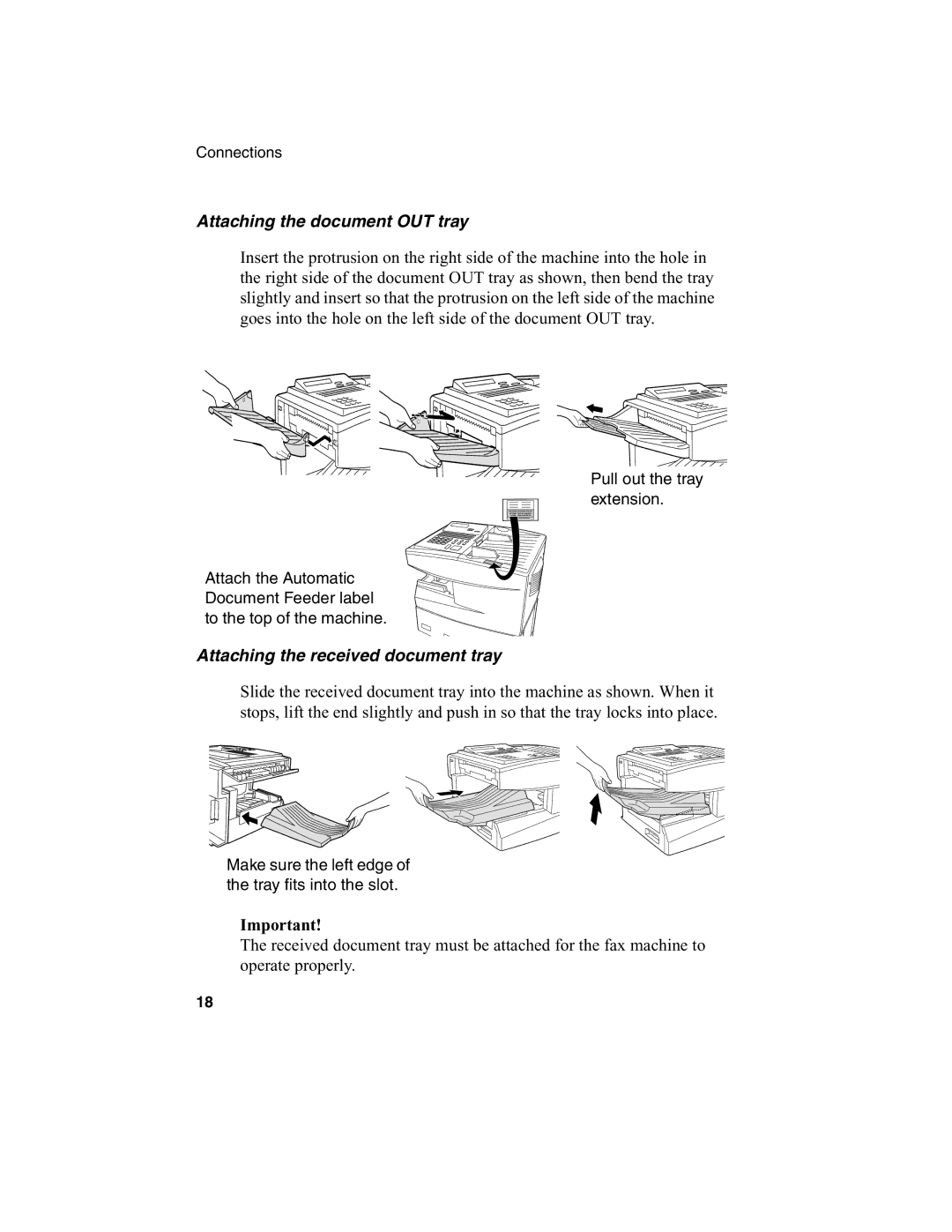 Sharp FO-4970, FO-4650 operation manual Attaching the document OUT tray, Attaching the received document tray 