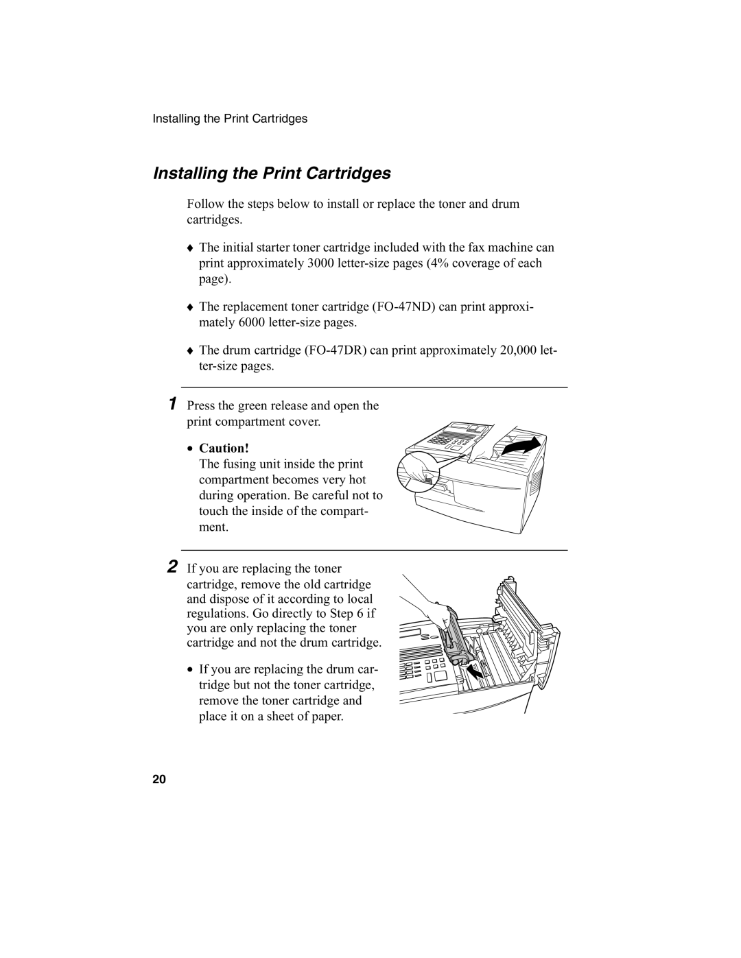 Sharp FO-4970, FO-4650 operation manual Installing the Print Cartridges 