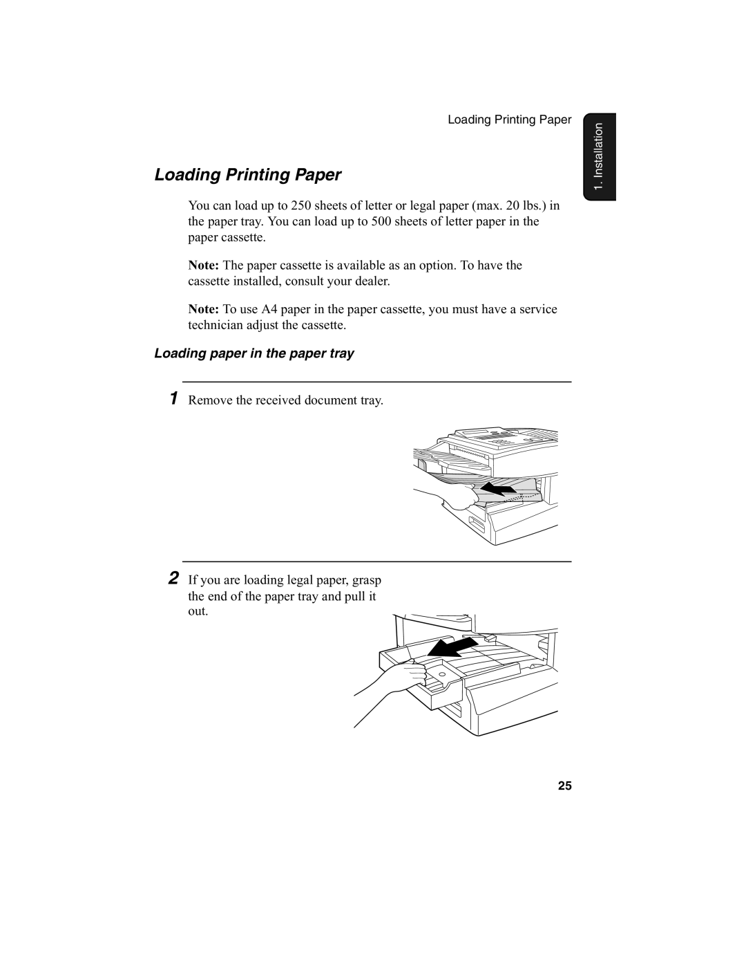 Sharp FO-4650, FO-4970 operation manual Loading Printing Paper, Loading paper in the paper tray 