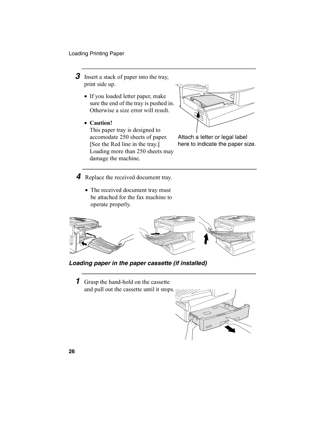 Sharp FO-4970, FO-4650 operation manual Loading paper in the paper cassette if installed 