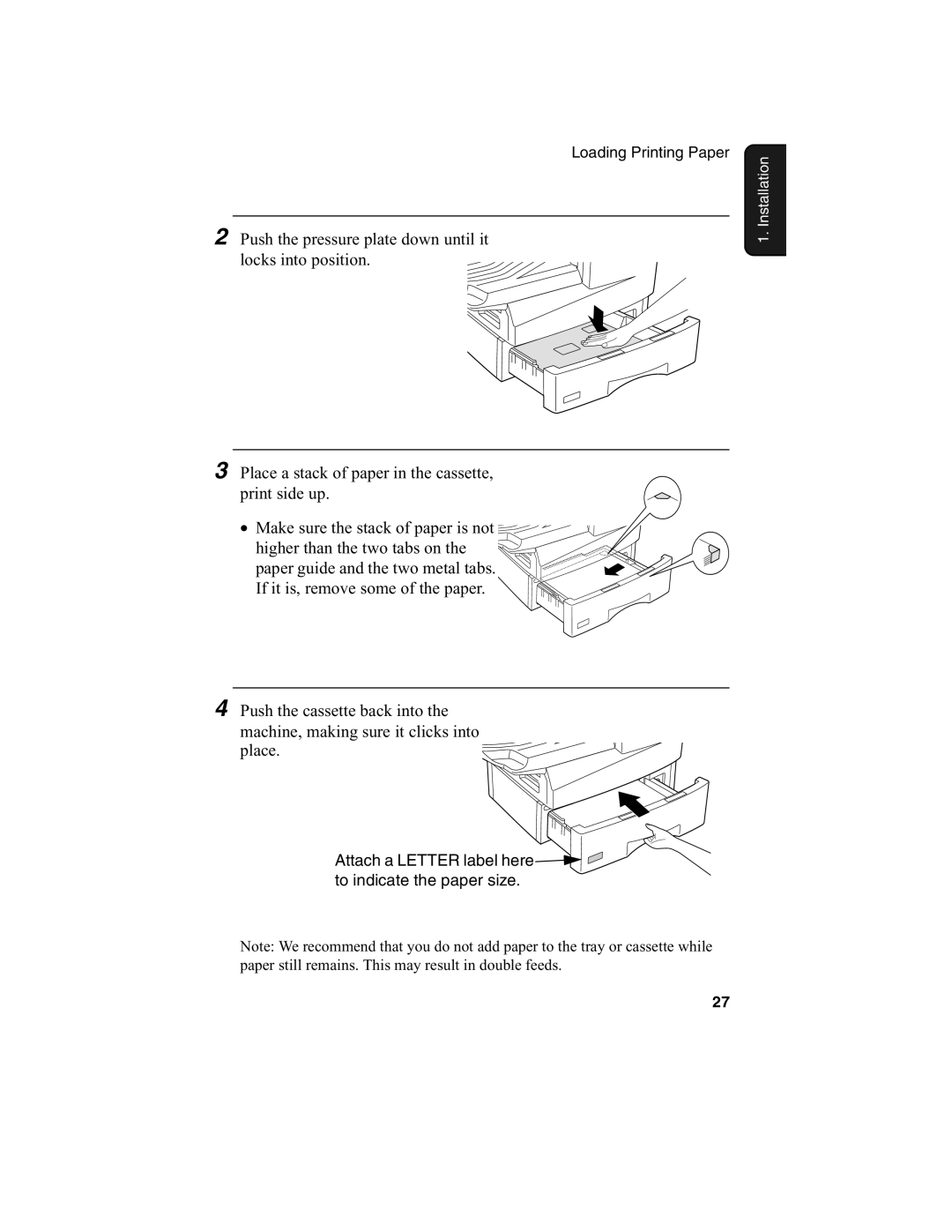 Sharp FO-4650, FO-4970 operation manual Attach a Letter label here to indicate the paper size 