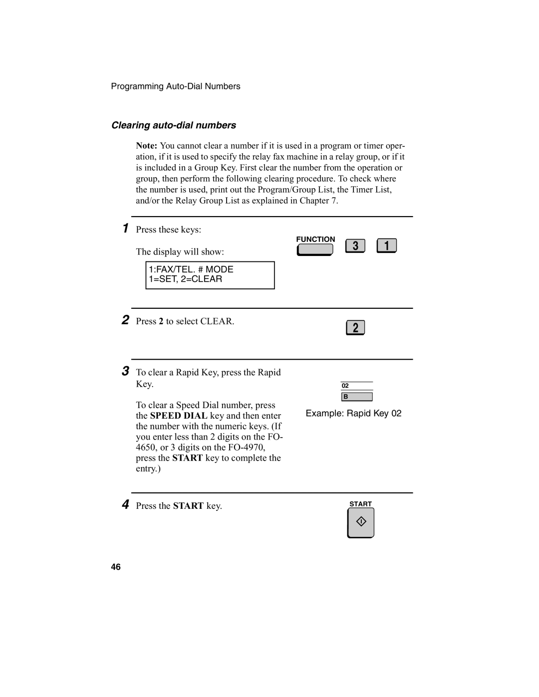 Sharp FO-4970, FO-4650 operation manual Clearing auto-dial numbers 