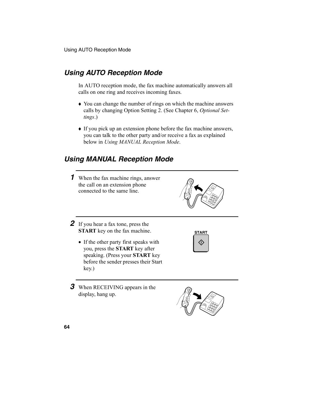 Sharp FO-4970, FO-4650 operation manual Using Auto Reception Mode, Using Manual Reception Mode 