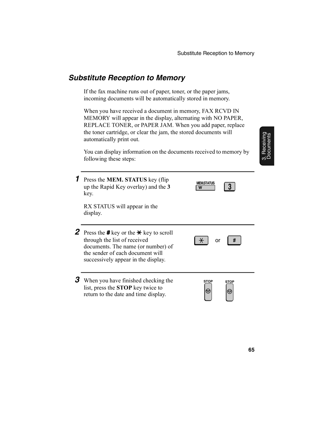 Sharp FO-4650, FO-4970 operation manual Substitute Reception to Memory, Up the Rapid Key overlay 