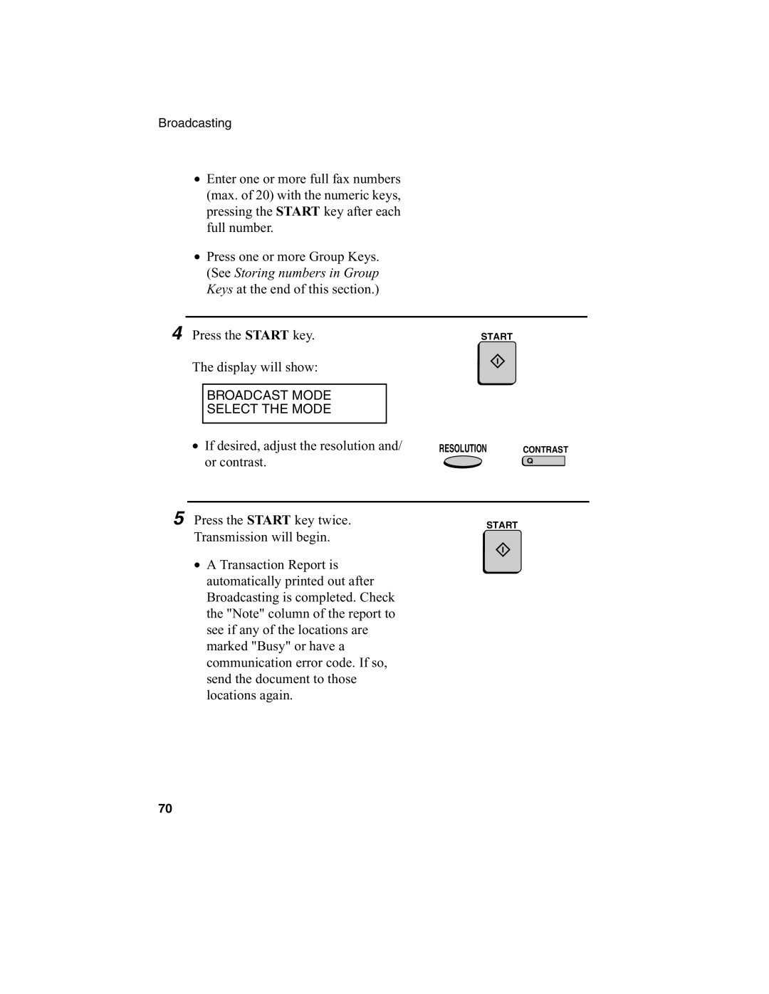 Sharp FO-4970, FO-4650 operation manual Press the Start key Display will show 