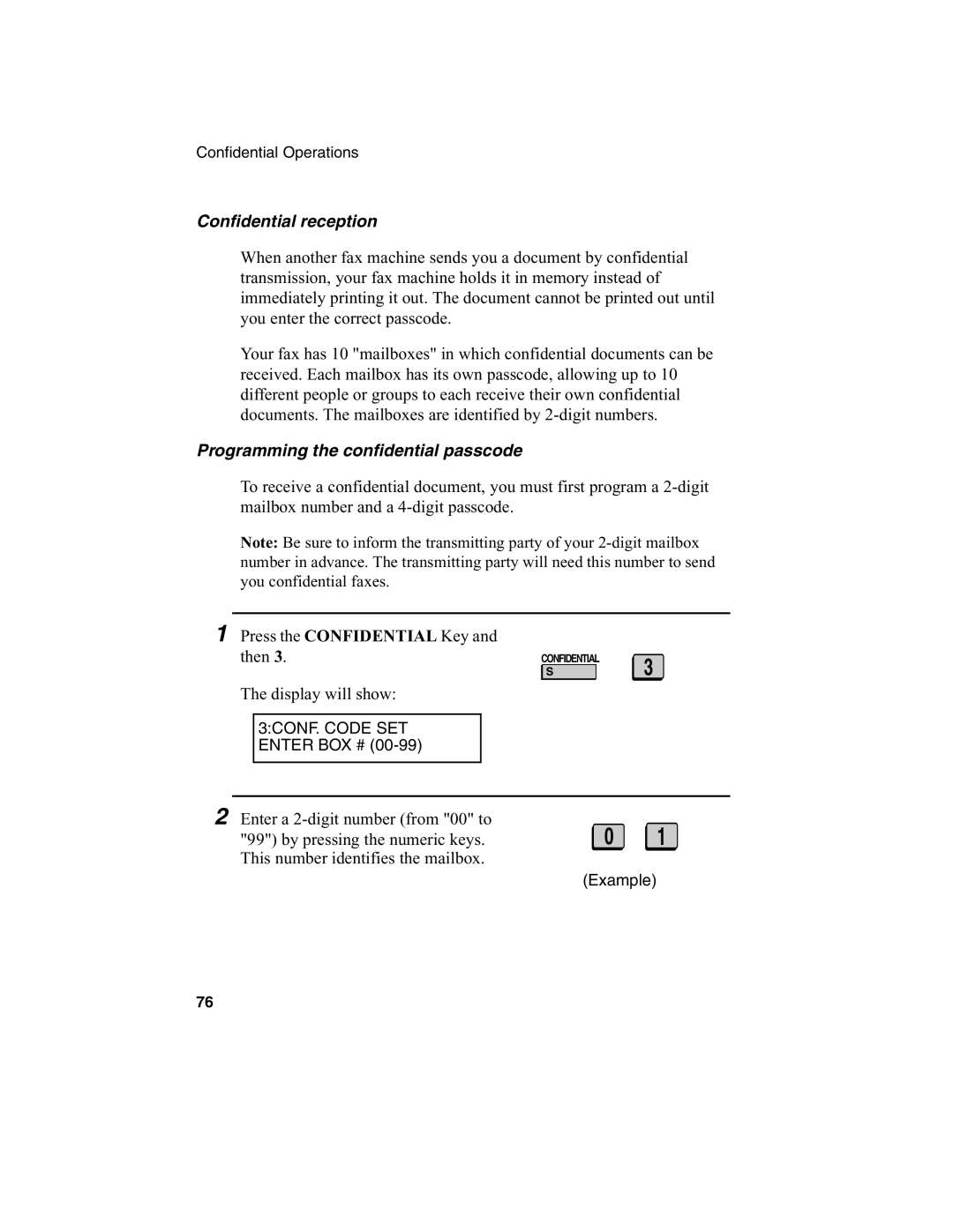 Sharp FO-4970, FO-4650 operation manual Confidential reception, Programming the confidential passcode 