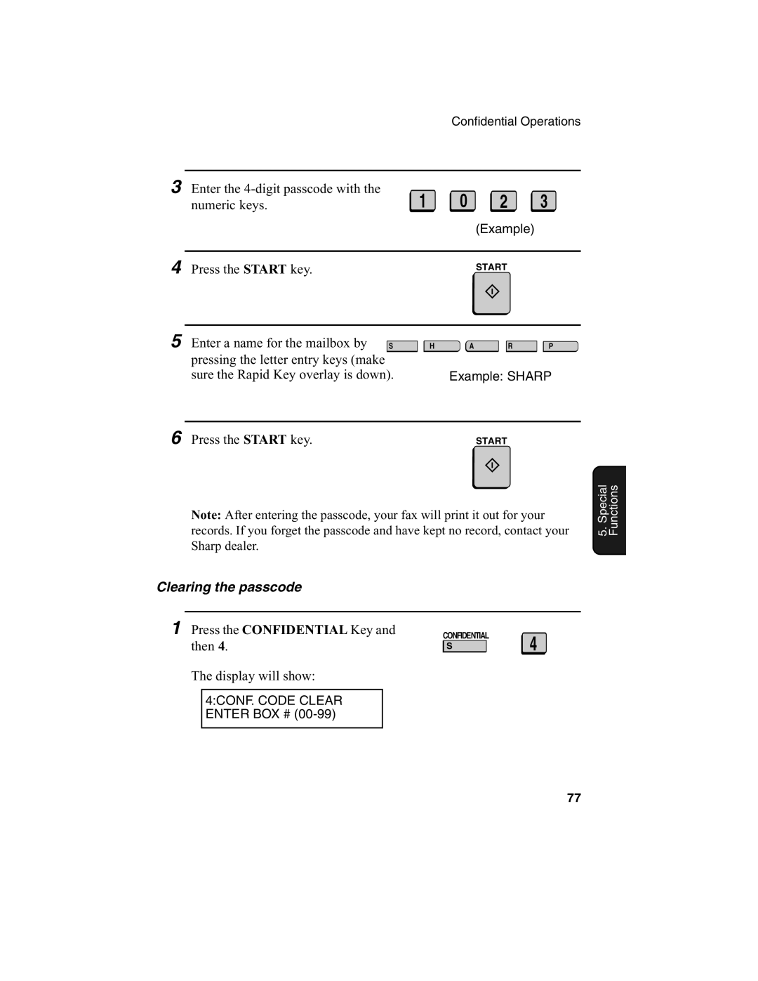 Sharp FO-4650, FO-4970 operation manual Clearing the passcode 