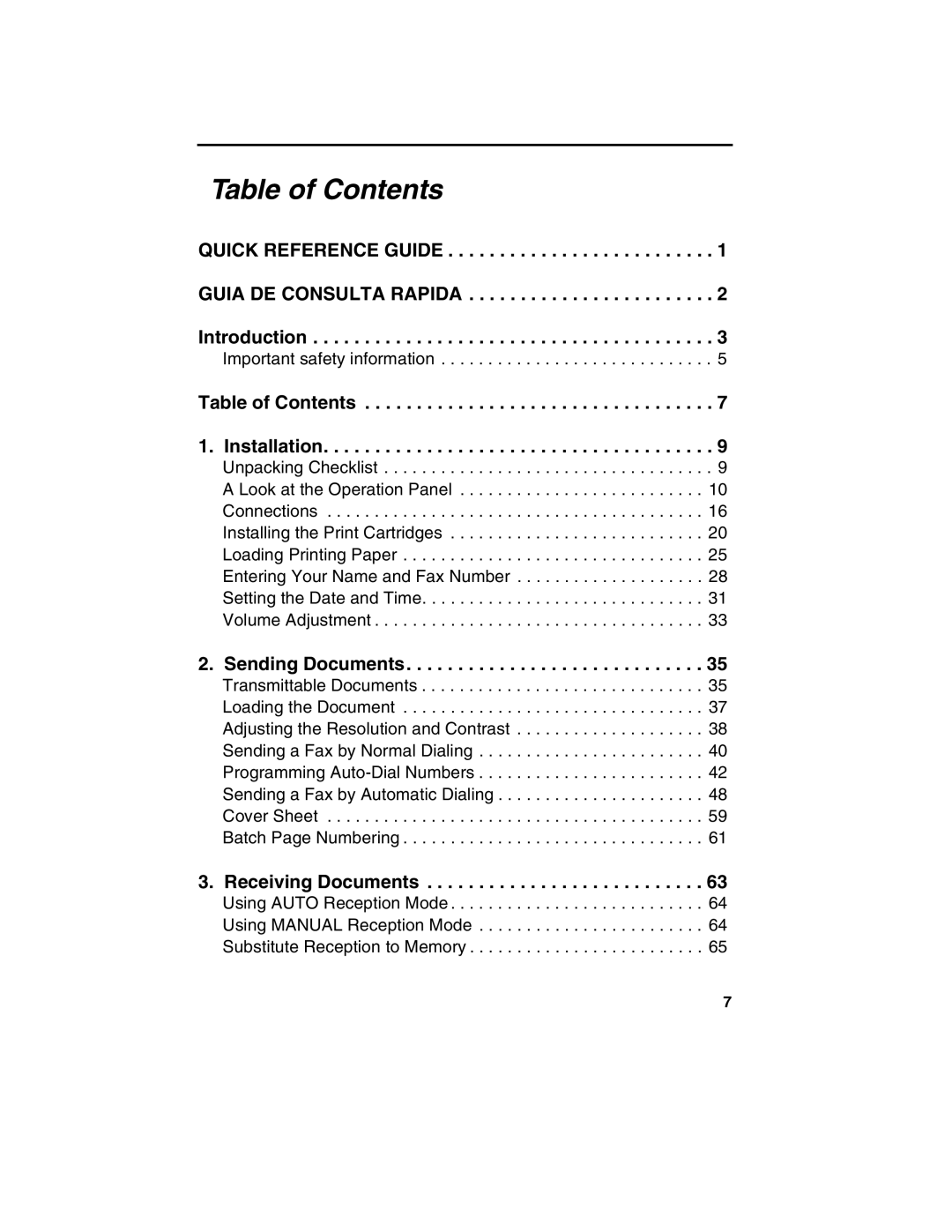 Sharp FO-4650, FO-4970 operation manual Table of Contents 