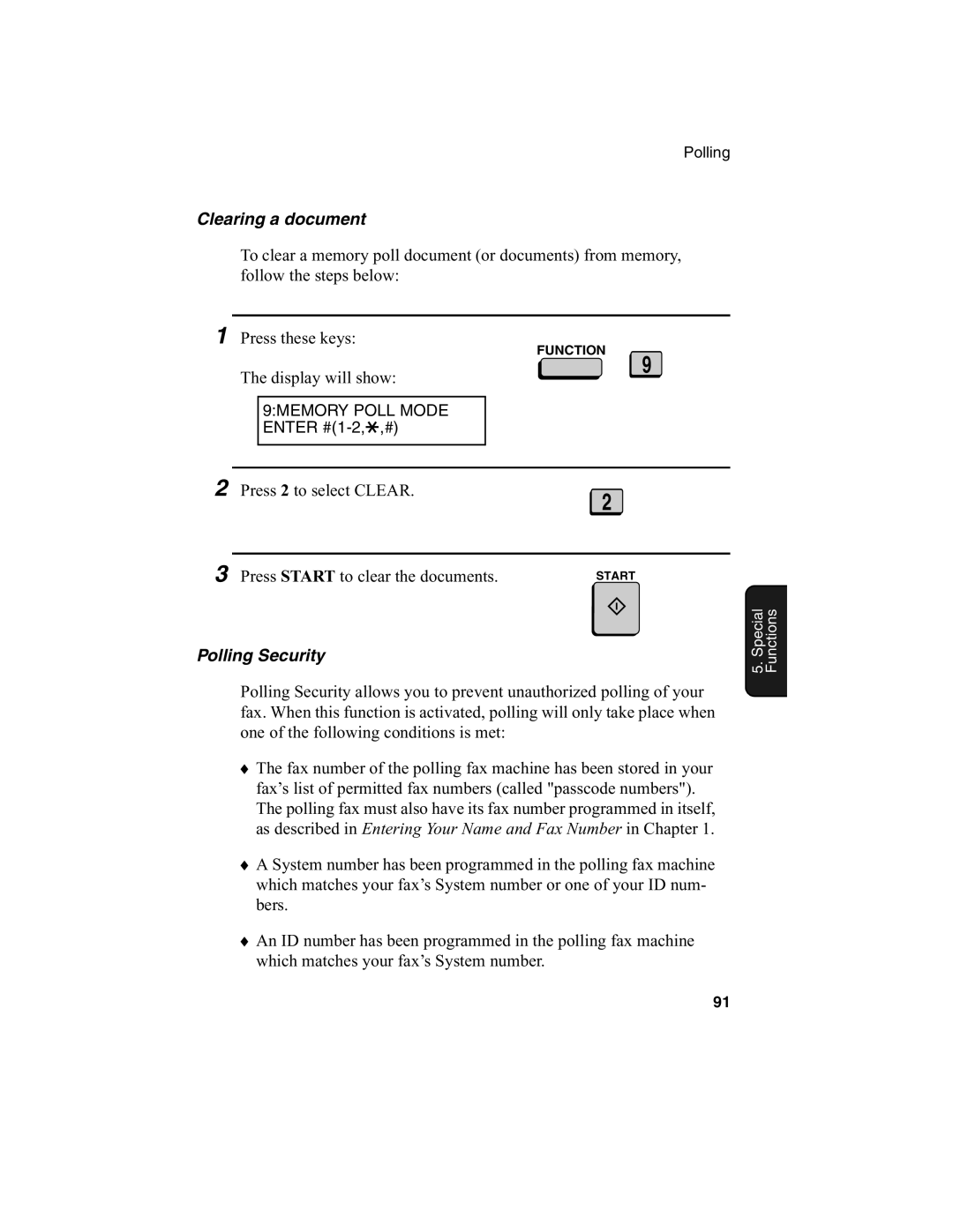 Sharp FO-4650, FO-4970 operation manual Clearing a document, Polling Security 