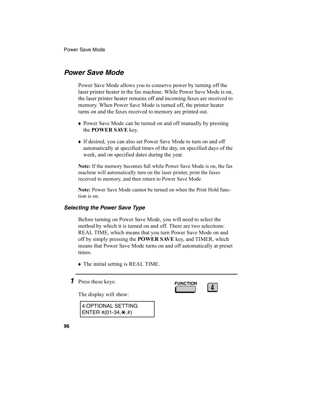 Sharp FO-4970, FO-4650 operation manual Power Save Mode, Selecting the Power Save Type 