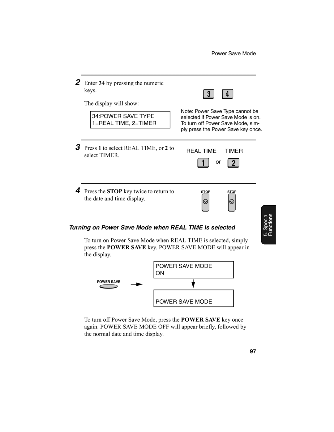 Sharp FO-4650, FO-4970 operation manual Turning on Power Save Mode when Real Time is selected 