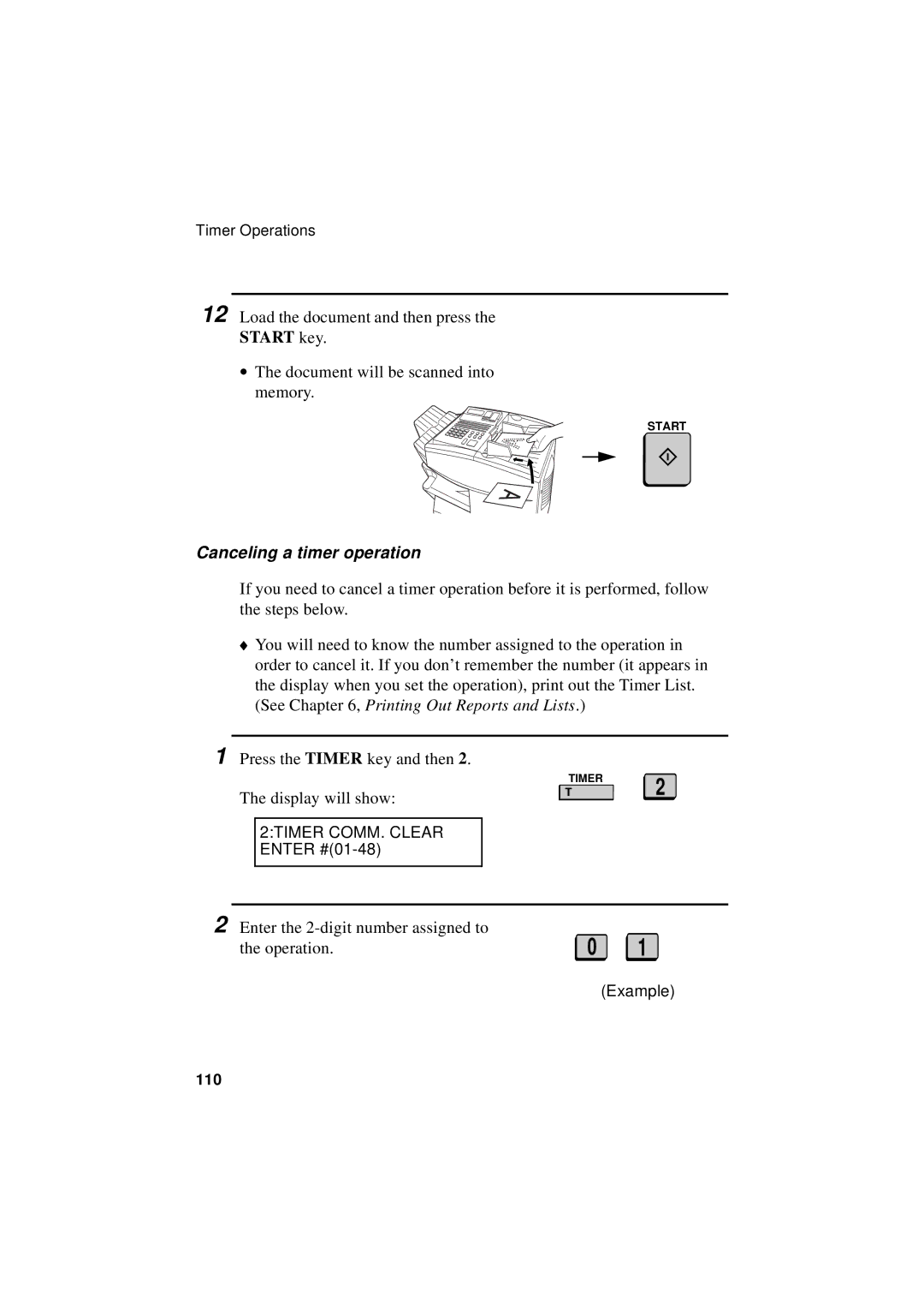 Sharp FO-4700, FO-5700, FO-5550 operation manual Canceling a timer operation, 2TIMER COMM. Clear Enter #01-48 